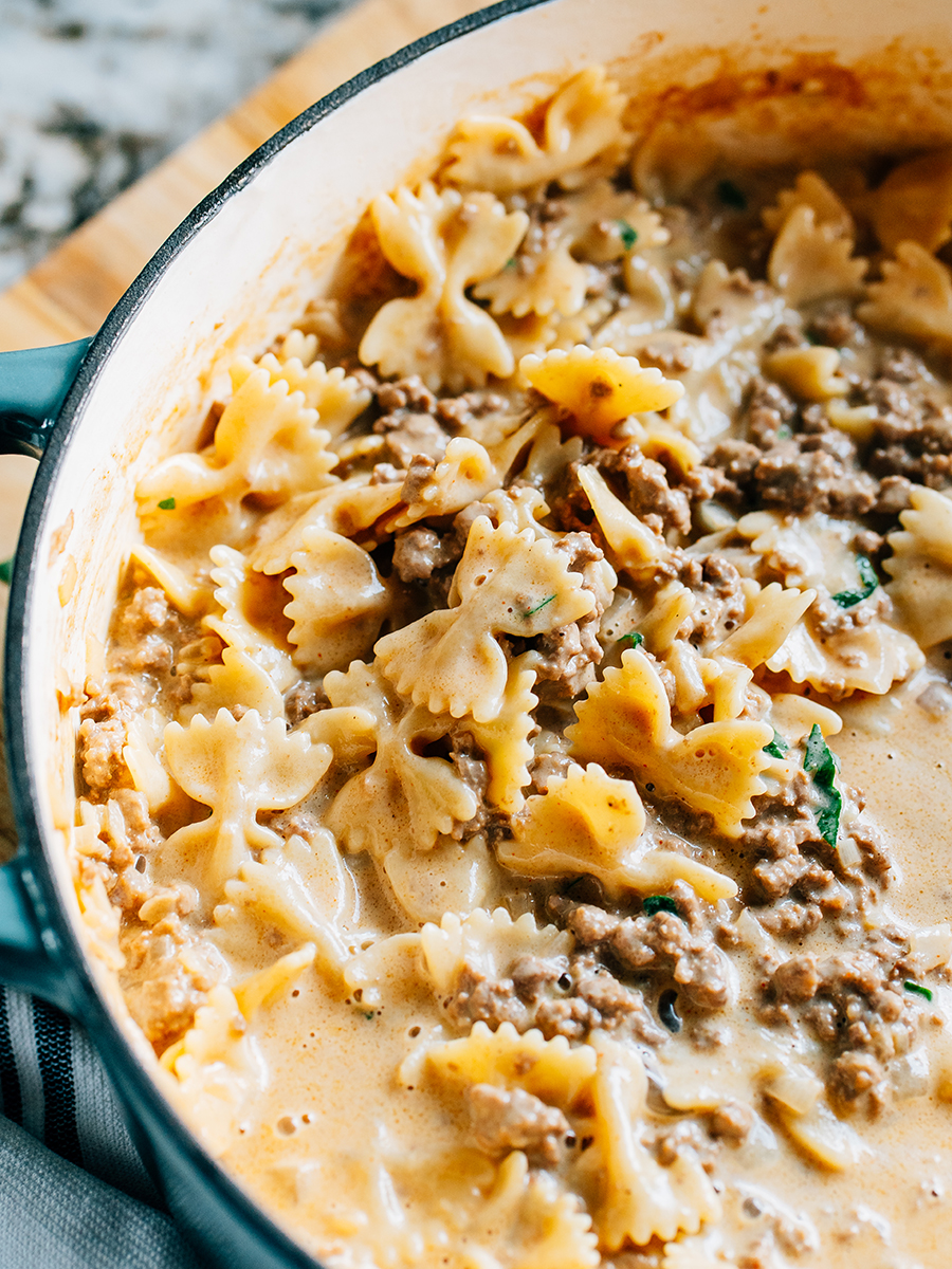 Creamy Ground Beef And Bowtie Pasta The Recipe Life