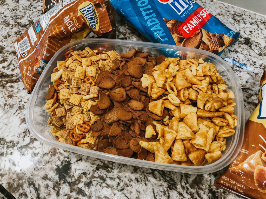 Caramel bugles, rye chips and chex mix make this an addicting sweet and salty snack mix!