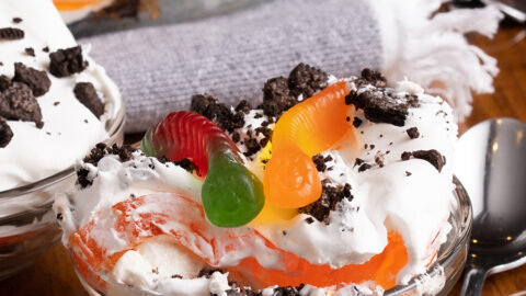 gummy worms in whipped cream- race to find them, halloween game