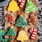 A variety platter of classic sugar cookies all decorated for Christmas and ready for a holiday party!