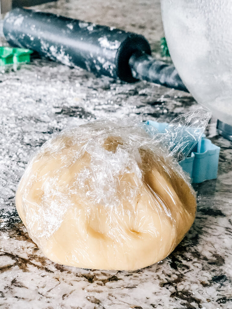 Use the plastic wrap to chill dough while its waiting to be baked. Chilled dough is less sticky to work with and keeps its shape better when baking.