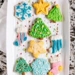 A variety platter of sugar cookies with a hint of lemon all decorated for Christmas and ready for a holiday party!