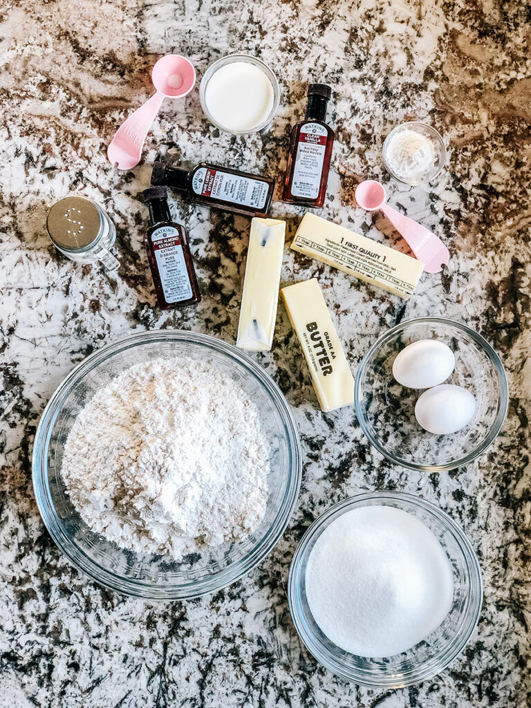 All the ingredients to make Classic Christmas Sugar Cookies with a hint of Lemon.