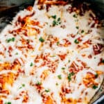 close up of this easy crock pot lasagna recipe.