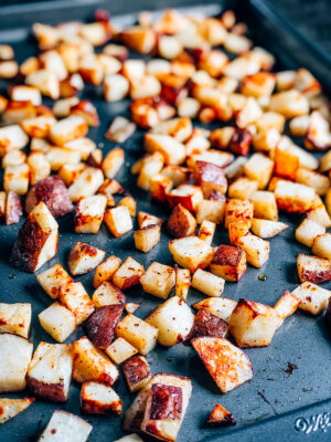 Diced potatoes covered in Wildman's Chef's Seasoning and olive oil roasted to perfection!