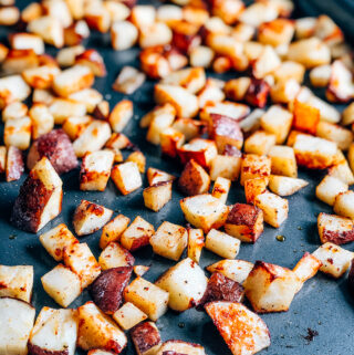 Diced potatoes covered in Wildman's Chef's Seasoning and olive oil roasted to perfection!