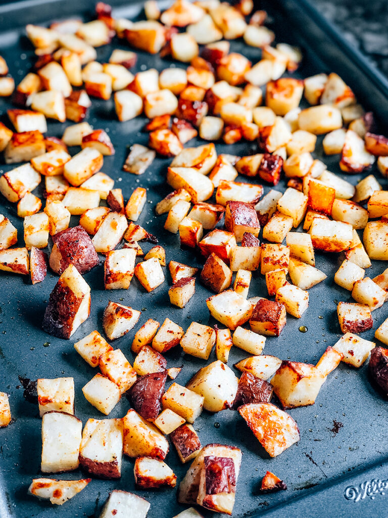 Close up of roasted potato cubes. A family favorite!