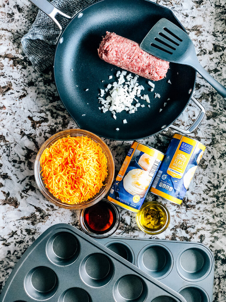 The ingredients to sausage breakfast muffins! The perfect on the go breakfast!