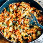 The completely mixed and ready to be served Skillet Zucchini.