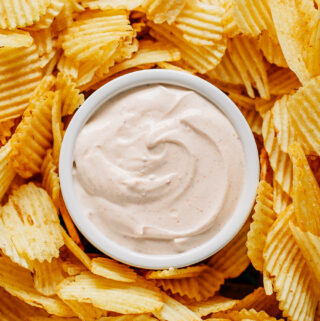 This amazing chip dip surrounded by crispy ripple chips!