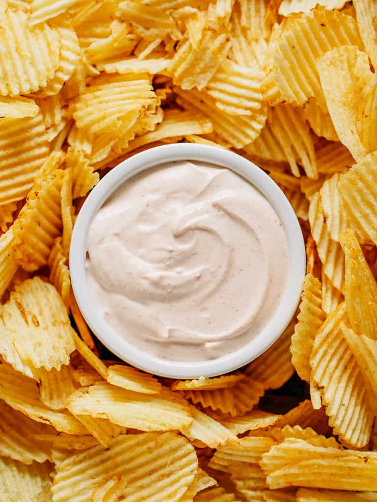 This amazing chip dip surrounded by crispy ripple chips!