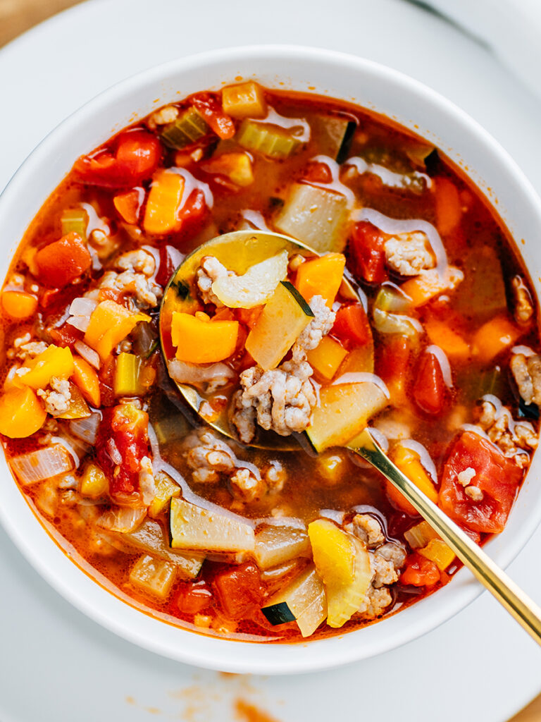 This garden vegetable soup with Italian sausage is both flavorful and filling.