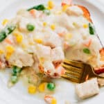 A forkful of creamed turkey on toast ready to be enjoyed!