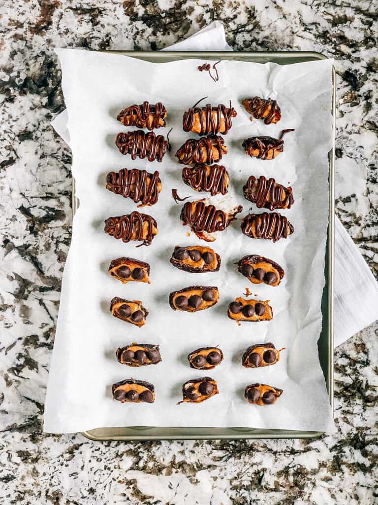 Chocolate add to the top of the dates and almond butter.