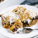 A s'mores cookie bar plated and ready to be enjoyed.