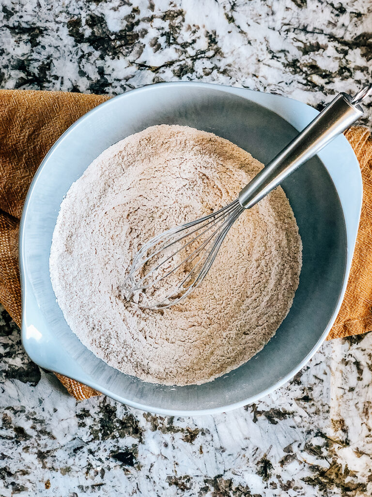 The flour and dry ingredients whisked together.