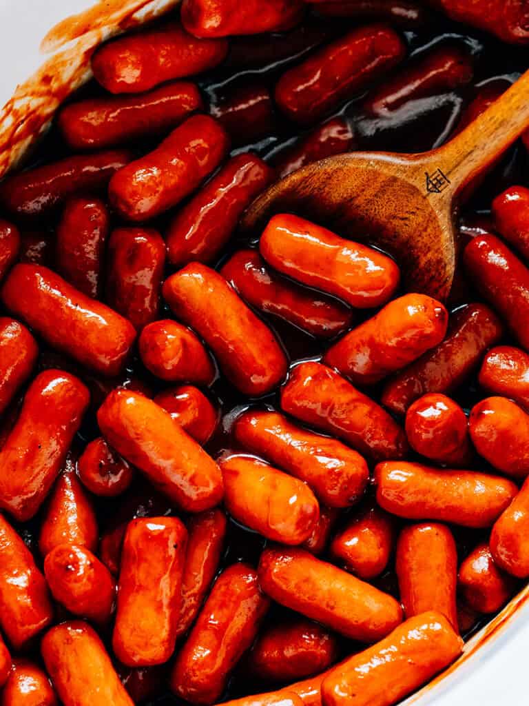 Close up of delicious little smokies ready to bring to a party.