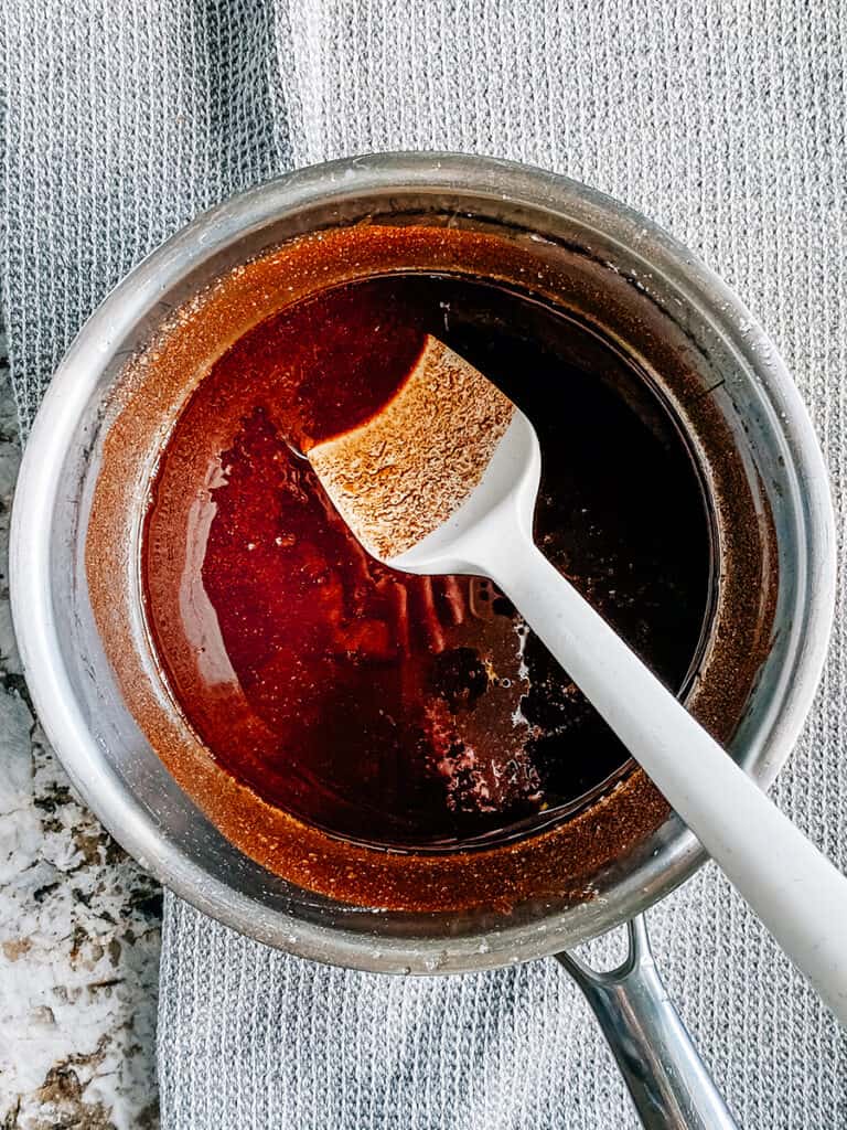The completely mixed cinnamon sugar sauce used in this brunch focaccia bread recipe.