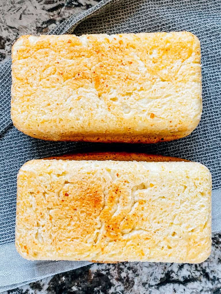 The bottom side of the baked bread.