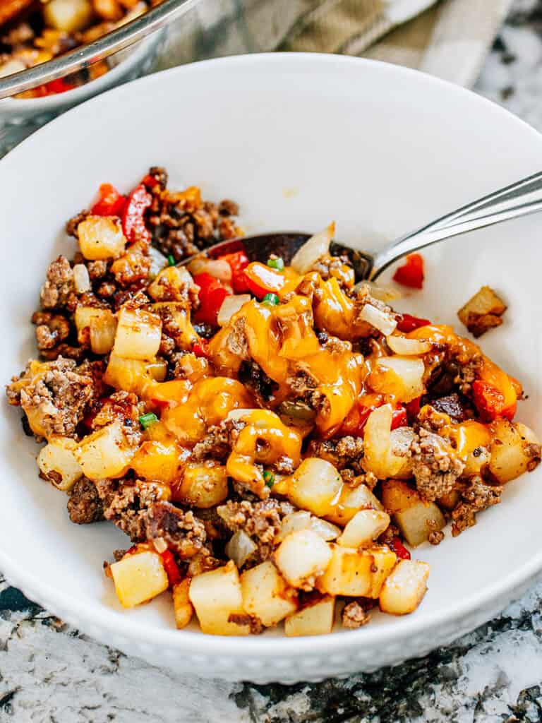 Delicious hearty ground beef and potatoes for a warm meal idea.