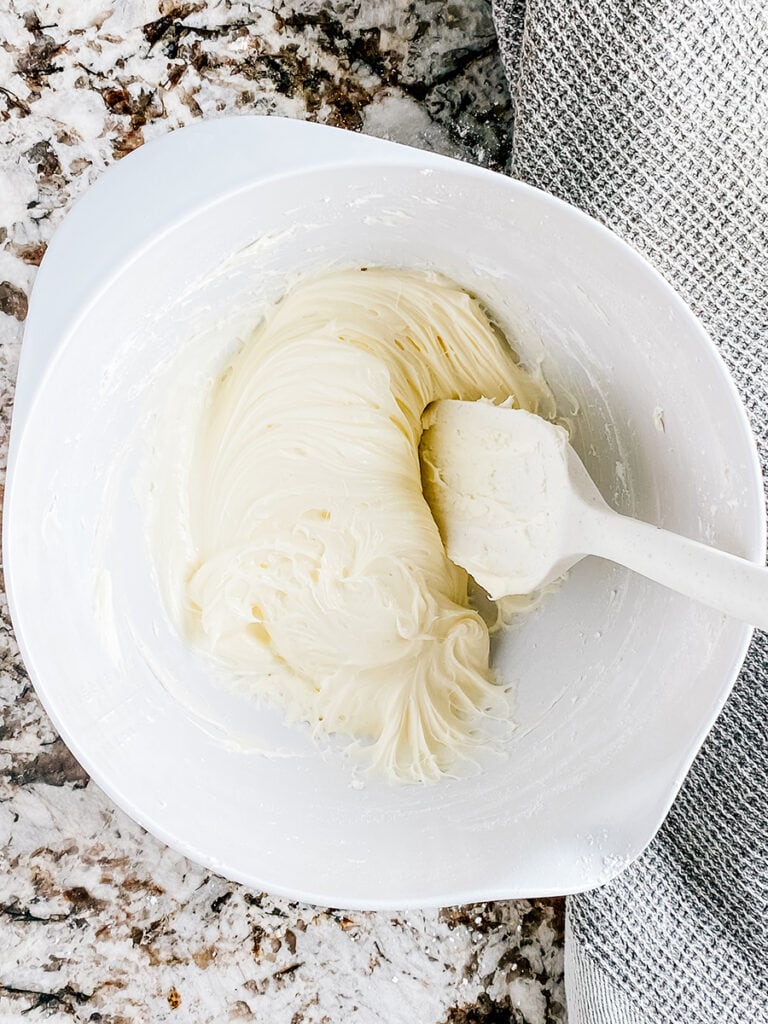 Cream cheese and powdered sugar beat together.