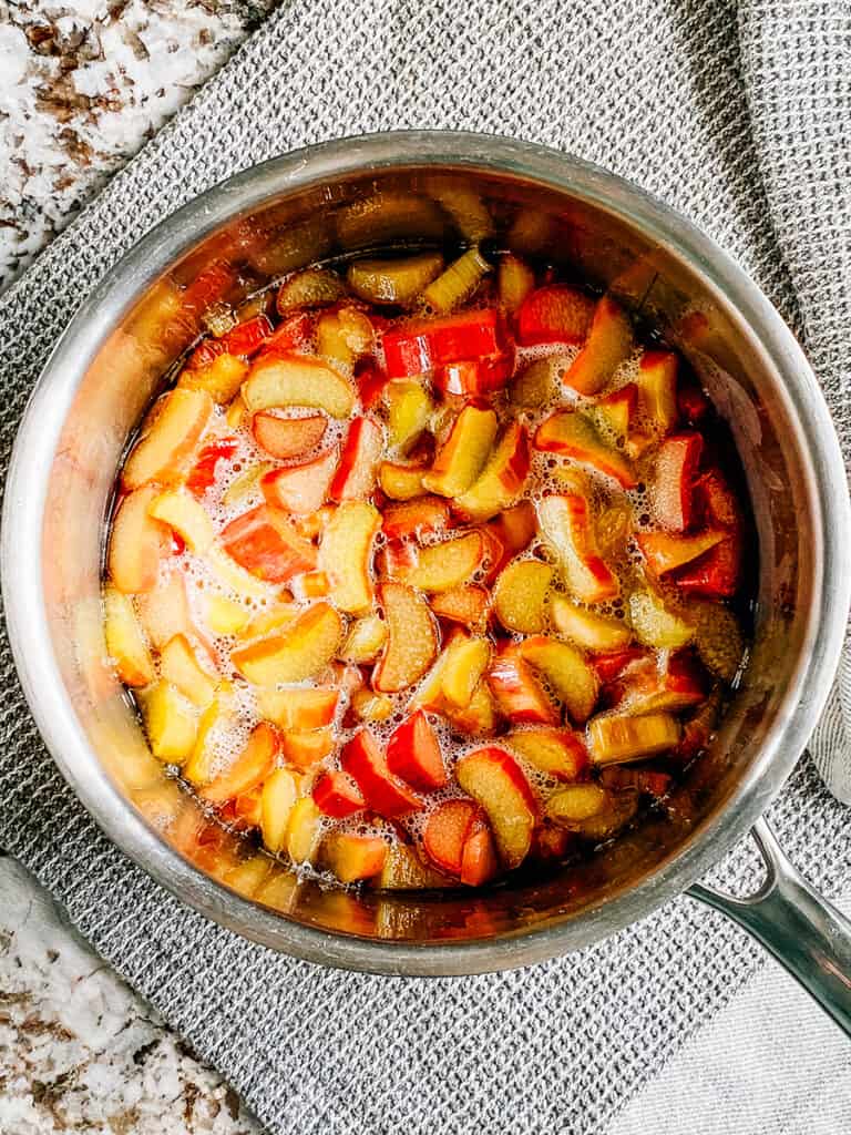 The chopped rhubarb, water, and sugar boiled.