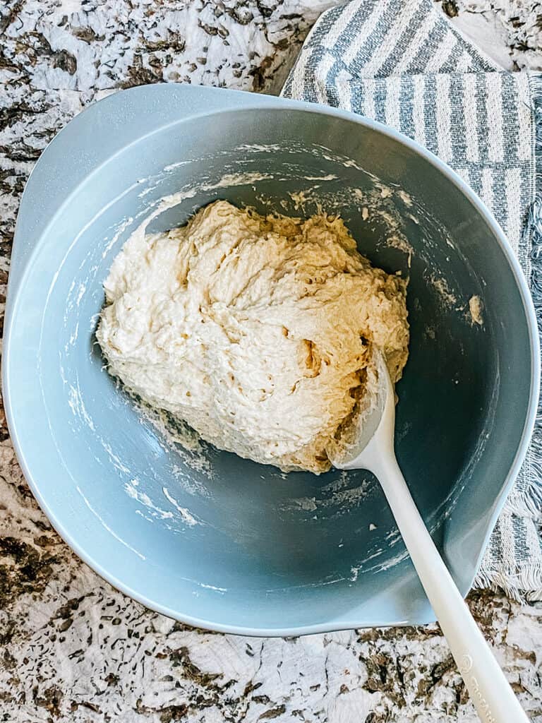 The mixed English muffin dough. It should look sticky.