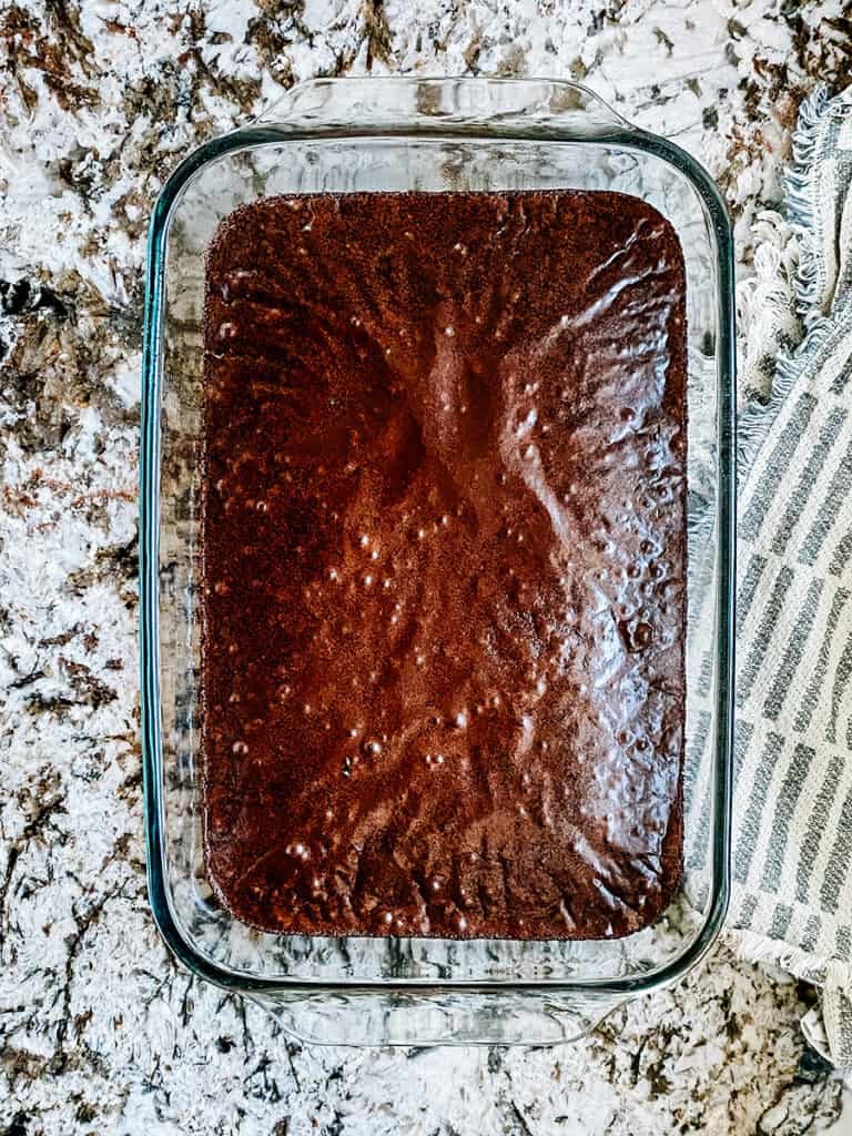 Baked brownies baked and ready to added the marshmallows.