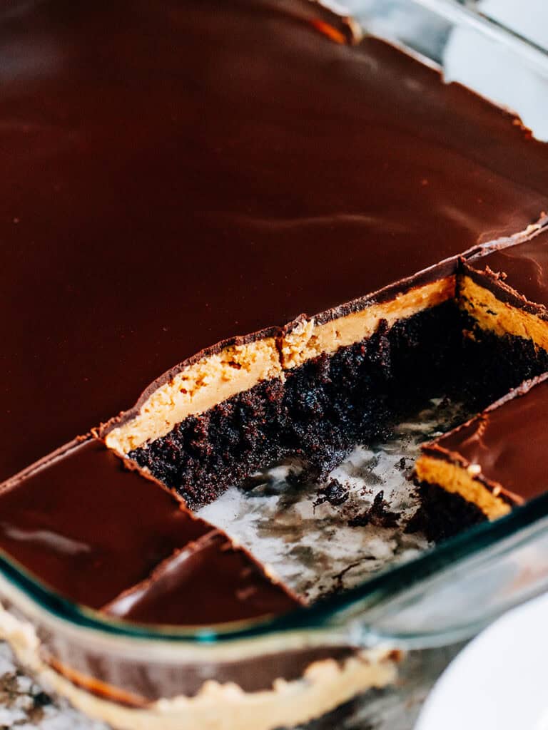 A pan of easy buckeye brownies.