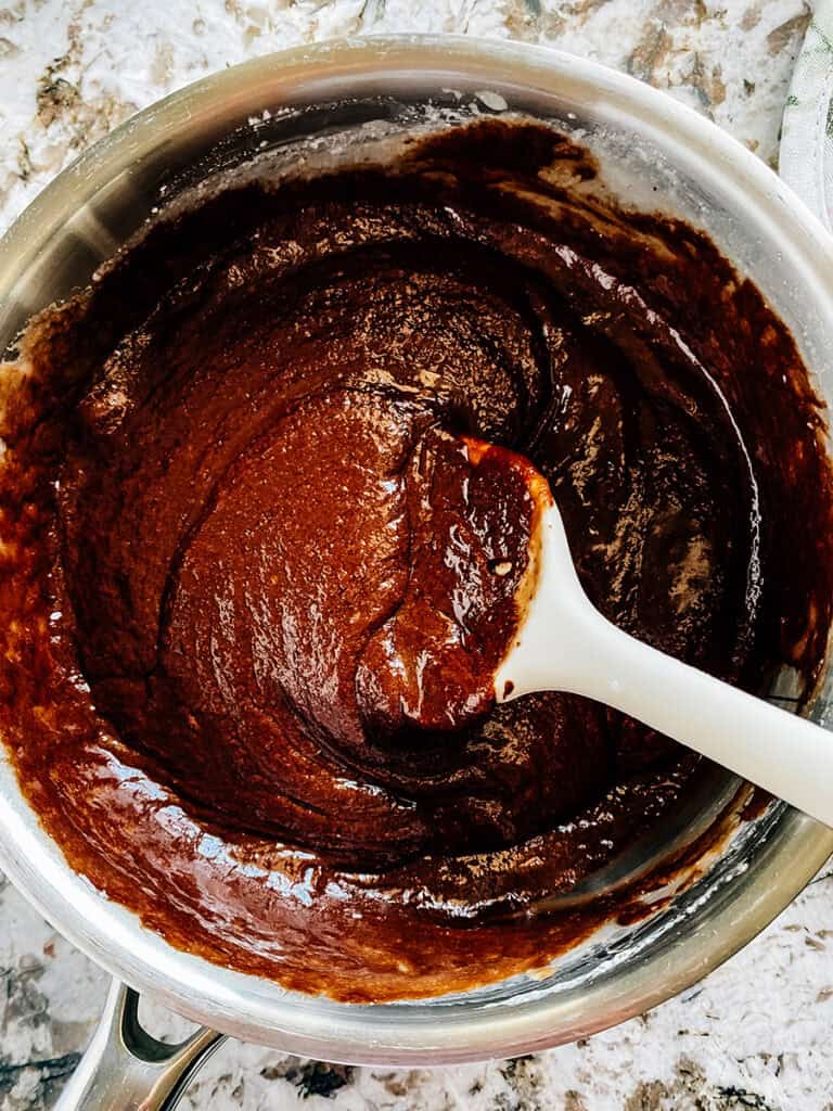 Completed one-minute frosting for zucchini brownies.