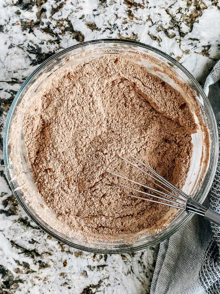 Whisked dry ingredients for zucchini brownies.
